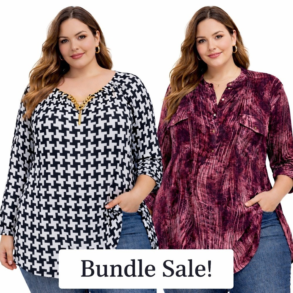 Michael Kors/Verarose Womens Plus 2XL Tunic Houndstooth & Marbled‎ Print Tops